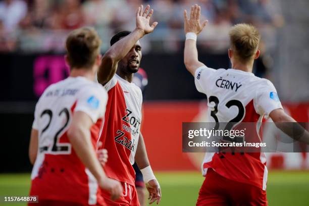Gyrano Kerk of FC Utrecht celebrates 1-1 with Vaclav Cerny of FC Utrecht during the match between FC Utrecht v Zrinjski at the Stadium Galgenwaard on...