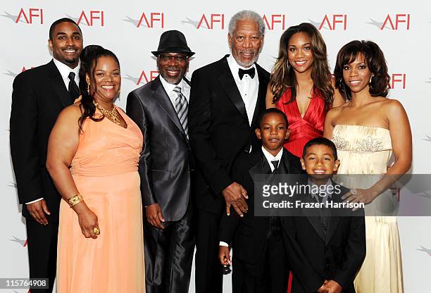Aldric Johns, Deena Freeman, Alfonso Freeman, 39th Life Achievement Award recipient Morgan Freeman, Deion Hines, Alexis Freeman, Morgana Freeman and...
