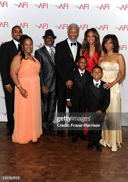 Aldric Johns, Deena Freeman, Alfonso Freeman, 39th Life Achievement Award recipient Morgan Freeman, Deion Hines, Alexis Freeman, Morgana Freeman and...