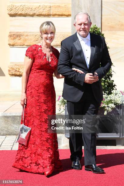 Actress Ann-Kathrin Kramer and her husband actor Harald Krassnitzer during the Bayreuth Festival 2019 opening premiere "Tannhaeuser" at Bayreuth...