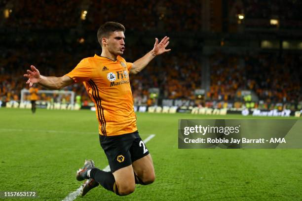 Ruben Vinagre of Wolverhampton Wanderers celebrates after scoring a goal to make it 2-0 during the UEFA Europa League Second Qualifying round 1st Leg...