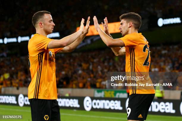 Ruben Vinagre of Wolverhampton Wanderers celebrates after scoring a goal to make it 2-0 during the UEFA Europa League Second Qualifying round 1st Leg...