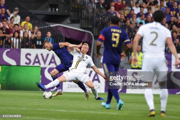 Alexandru Cretu of Maribor in action during the Second qualifying round of the UEFA Champions League between NK Maribor and AIK Football at the...