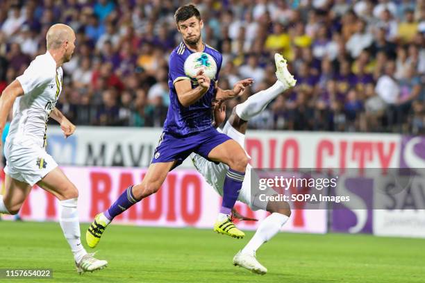 Per Karlsson of AIk and Rok Kronaveter of Maribor in action during the Second qualifying round of the UEFA Champions League between NK Maribor and...