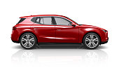Generic red SUV on a white background - side view