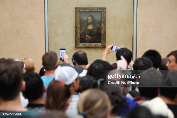 Leonardo da Vinci's Mona Lisa painting is presented at the Louvre Museum in Paris, France on 6 July 2019.