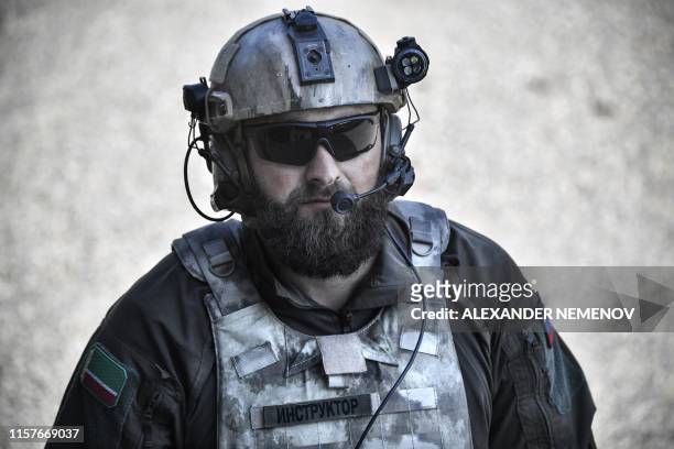 Chechen special force instructor leads a training session at a 'Russian Spetsnaz University' special force training centre in the town of Gudermes in...