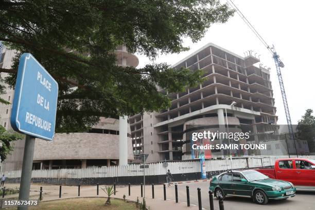 Photo shows a general view of the construction site stopped since 2016 the future Ministry of Interior Republic Square in Brazzaville on July 25,...