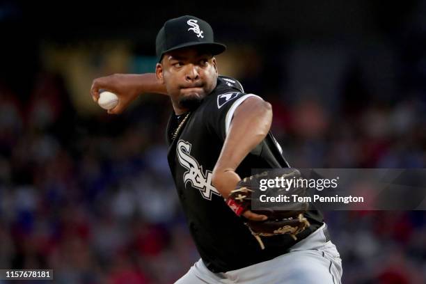 Odrisamer Despaigne of the Chicago White Sox pitches against the Texas Rangers in the bottom of the first inning at Globe Life Park in Arlington on...