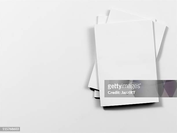 empty magazine covers on white background - white magazine cover stock pictures, royalty-free photos & images