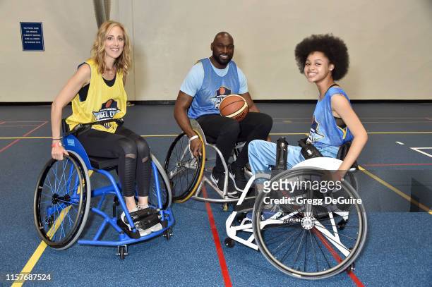 Kim Raver, Chidi Ajufo and Briana Roy attend 2019 Angel City Games Celebrity Wheelchair Basketball Game, Presented By The Hartford on June 22, 2019...