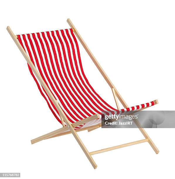 red toys chaise longue on white background - deck chair stock pictures, royalty-free photos & images