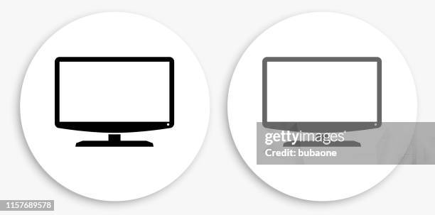 monitor black and white round icon - multiple computer screens white background stock illustrations