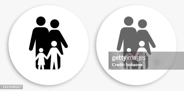 familie schwarz und weiß runde icon - mutter-tochter-sohn stock-grafiken, -clipart, -cartoons und -symbole