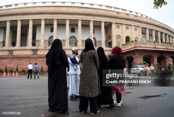 Muslim women visit the Parliament house to watch the current session from viewer's gallery in New Delhi on July 26, 2019. India's Parliament Lok...