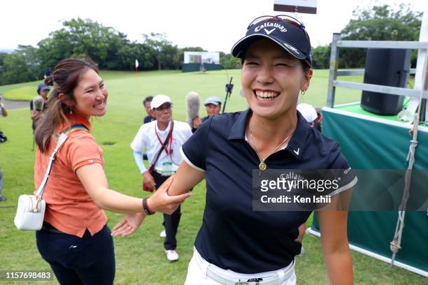 Hikari Fujita of Japan celebrates winning the tournament after the final round of the Yupiteru Shizuoka Shimbun SBS Ladies at Shizuoka Country...
