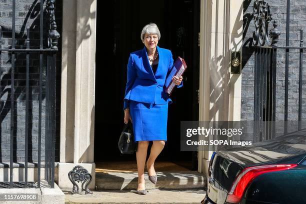 The Prime Minister of Britain, Theresa May leaves 10 Downing Street for the House of Commons to answer Prime Minister Questions for the final time...