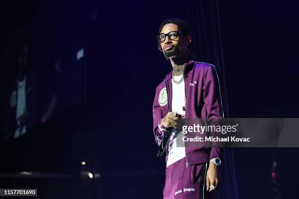 PnB Rock performs onstage at the STAPLES Center Concert Sponsored By Sprite during BET Experience at Staples Center on June 22, 2019 in Los Angeles,...