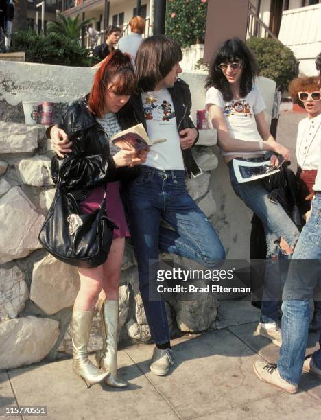 Johnny Ramone and Joey Ramone in front of the Tropicana Motel in Las Vegas, Nevada. **EXCLUSIVE**