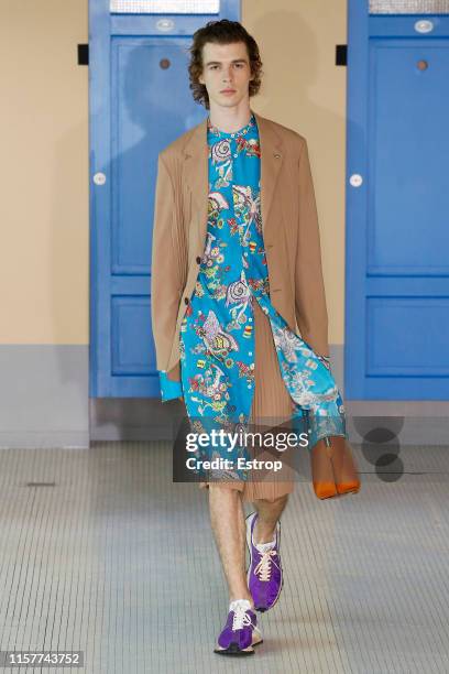 Model walks the runway at the Lanvin show during Paris Men's Fashion Week Spring/Summer 2020 on June 23, 2019 in Paris, France.