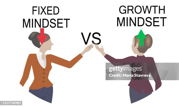 fixed mindset vs growth mindset success concept. - proactive plan stock illustrations