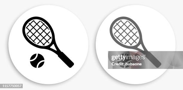 tennis schwarz und weiß runde icon - tennisschläger stock-grafiken, -clipart, -cartoons und -symbole