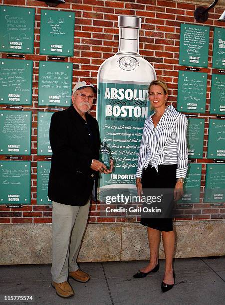Eddie Doyle and Stacey Lucchino attend the unveiling for the ABSOLUT Boston Flavor at Boylston Plaza - Prudential Center on August 26, 2009 in...