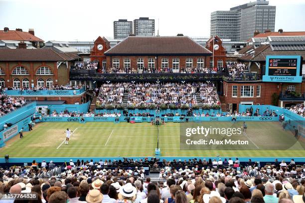 General view during the mens singles final between Feliciano Lopez of Spain and Gilles Simon of France during day seven of the Fever-Tree...