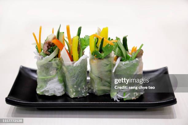 vegan spring rolls  - stock photo - vietnamese food stock pictures, royalty-free photos & images