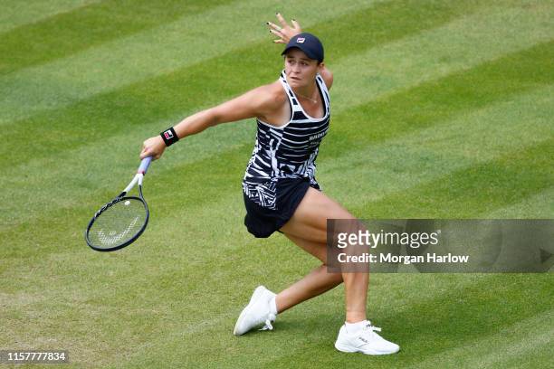 Ashleigh Barty of Australia plays a backhand shot during her final round match against Julia Goerges of Germany during day seven of the Nature Valley...