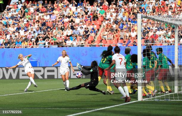 Steph Houghton of England scores her team's first goal during the 2019 FIFA Women's World Cup France Round Of 16 match between England and Cameroon...