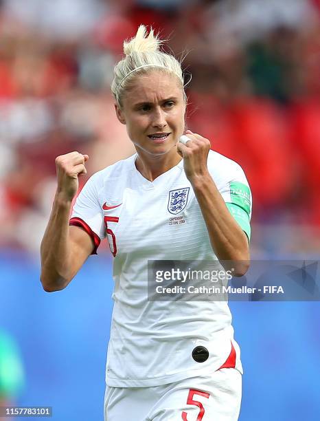 Steph Houghton of England celebrates after scoring her team's first goal during the 2019 FIFA Women's World Cup France Round Of 16 match between...