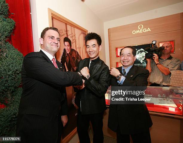 Gregory Swift, Richie Jen and Donald Lee during Omega Watch Event With Richie Jen at C H Premiere Jewelers in Santa Clara, California, United States.