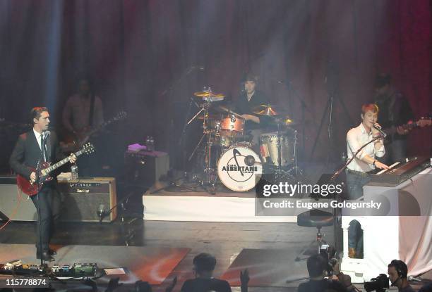 Isaac Hanson, Taylor Hanson and Zac Hanson of Hanson perform in concert at the Gramercy Theatre on April 26, 2010 in New York City.