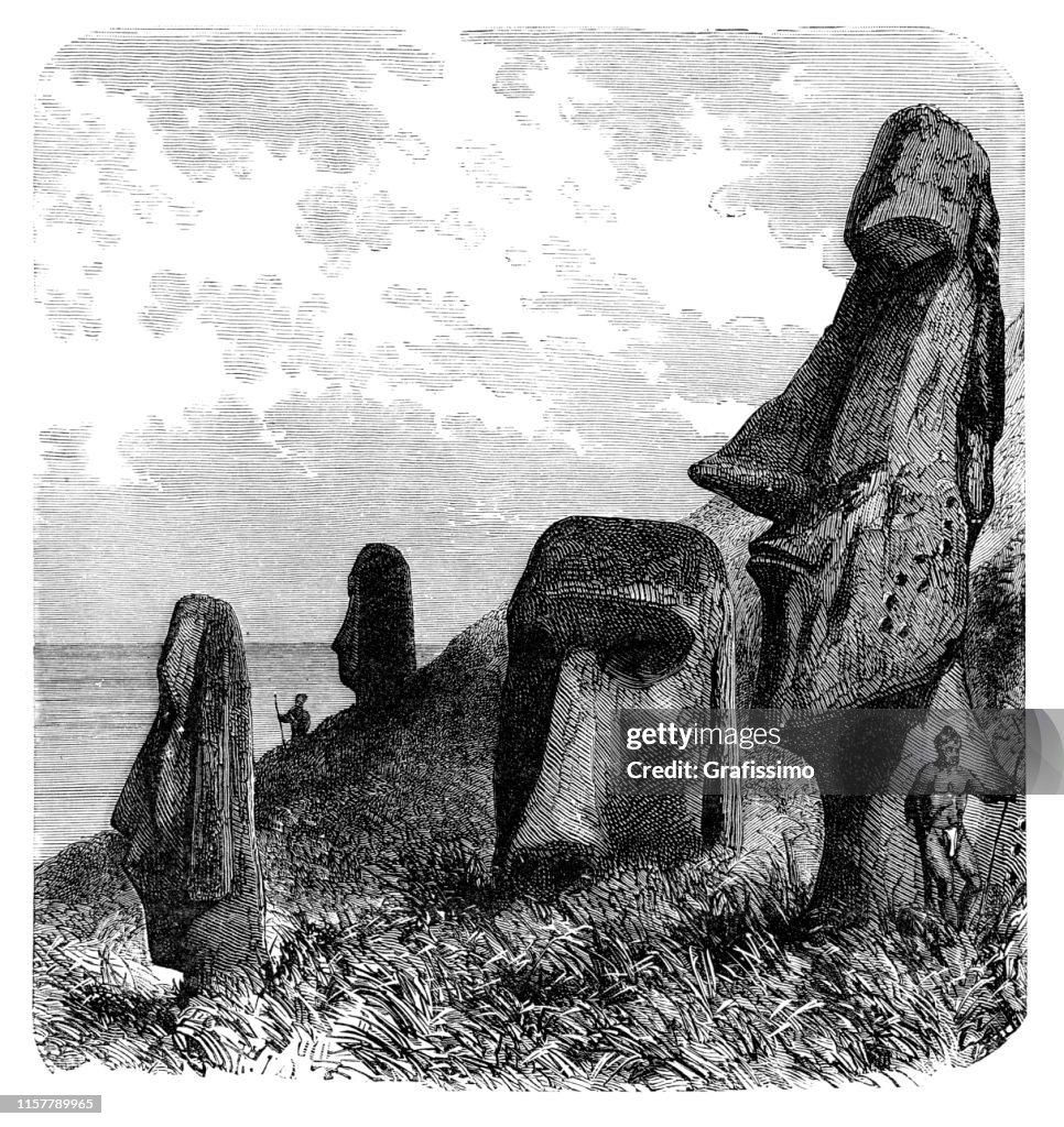 Moai en Rano Raraku Easter Island illustration 1887