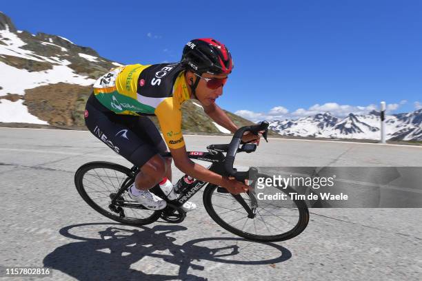 Egan Arley Bernal of Colombia and Team INEOS Yellow Leader Jersey / Mountains / Snow / during the 83rd Tour of Switzerland, Stage 9 a 101,5km stage...