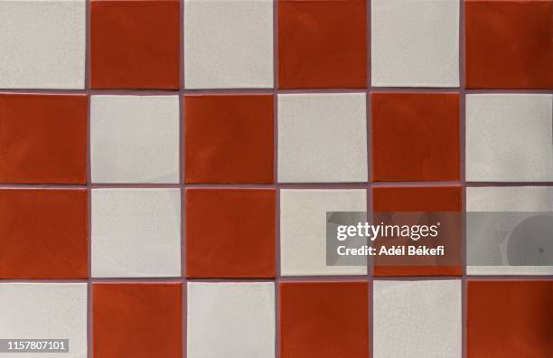 red and white mosaic wall - red tile stock pictures, royalty-free photos & images