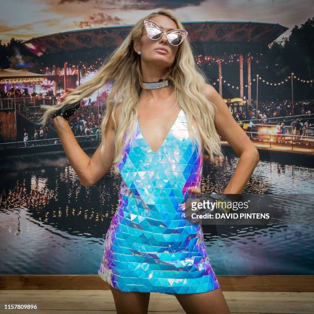 Paris Hilton pictured just before her DJ set at the third day of the Tomorrowland music festival, Sunday 21 July 2019. The 15th edition of...