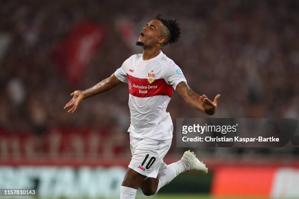 Daniel Didavi of VfB Stuttgart celebrates after scoring his team`s second goal during the Second Bundesliga match between VfB Stuttgart and Hannover...