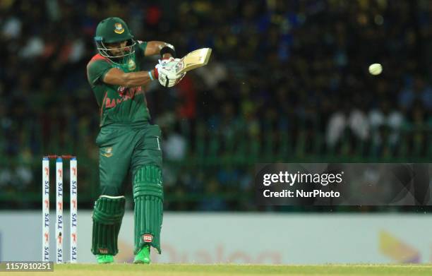 Bangladesh cricketer Sabbir Rahman plays a shot during the 1st One Day International cricket match between Sri Lanka and Bangladesh at R Premadasa...