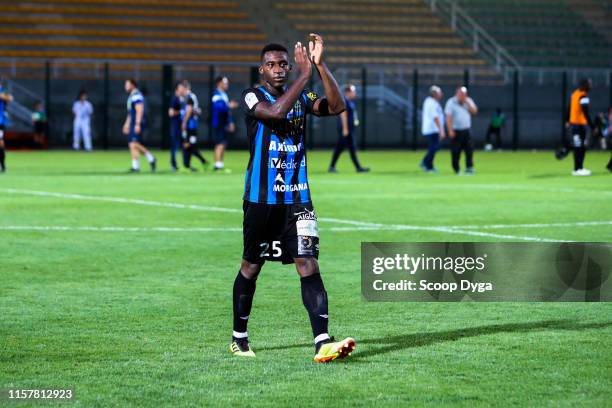 Oumar Gonzalez of Chambly celebrate the victory during the Ligue 2 match between FC Chambly and Valenciennes FC at Stade Pierre Brisson on July 26,...