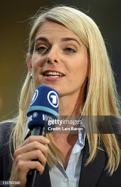 Former german national player Nia Kuenzer is seen during the Women's International friendly match between Germany and Netherlands on June 7, 2011 in...