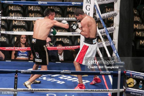Francisco Vargas defeats Abner Cotto by UD in their Super Featherweight boxing match at The MGM Hotel on March 8, 2014 in Las Vegas. Vargas throws a...