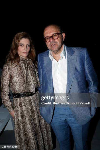 Chiara Mastroianni and Hervé Temime attends the Celine Spring Summer 2020 show as part of Paris Fashion Week on June 23, 2019 in Paris, France.