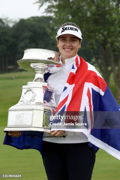 Hannah Green of Australia poses with the trophy after winning the KPMG Women's PGA Championship at Hazeltine National Golf Course on June 23, 2019 in...