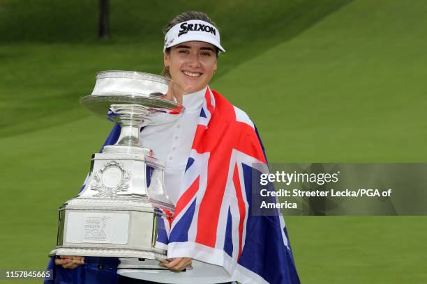 Hannah Green of Australia poses with the trophy after winning the KPMG PGA Championship at Hazeltine National Golf Club on June 23, 2019 in Chaska,...