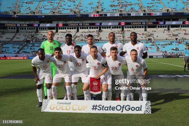 Players of Canada National Team pose for picture before a group A match between Canada and Cuba at Bank of America Stadium on June 23, 2019 in...