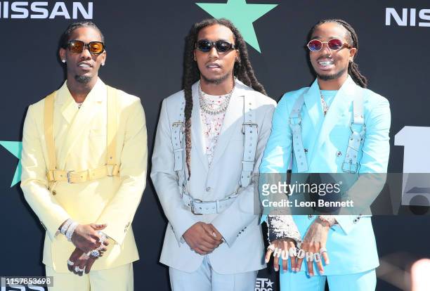 Offset, Takeoff and Quavo of Migos attend the 2019 BET Awards on June 23, 2019 in Los Angeles, California.
