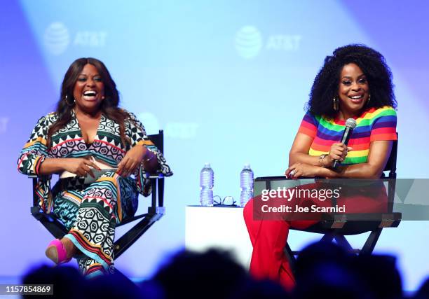 Sherri Shepherd and Niecy Nash speak onstage during the 'A Master Class with Niecy Nash' panel at AT&T SHAPE at Warner Bros. Studios on June 23, 2019...