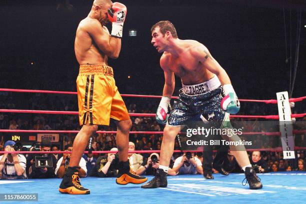 Joe Calzaghe defeats Roy Jones, Jr. In their Light Heavyweight boxing match by UD at Madison Square Garden on November 8, 2008 in New York City. This...